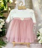 Sukienka do chrztu Roxane Ecru-różowa