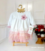 Sukienka do chrztu Truskawkowe love z długim rękawem