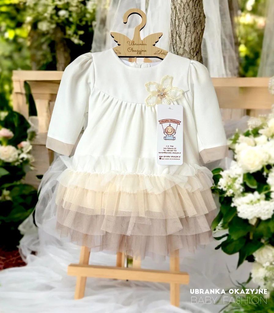 Sukienka do chrztu Czekoladowe love z długim rękawem