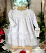 Sukienka do chrztu Lukrecja biała z długim rękawem