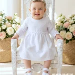 Ubranko do chrztu dla dziewczynki: biała sukienka bawełniana.