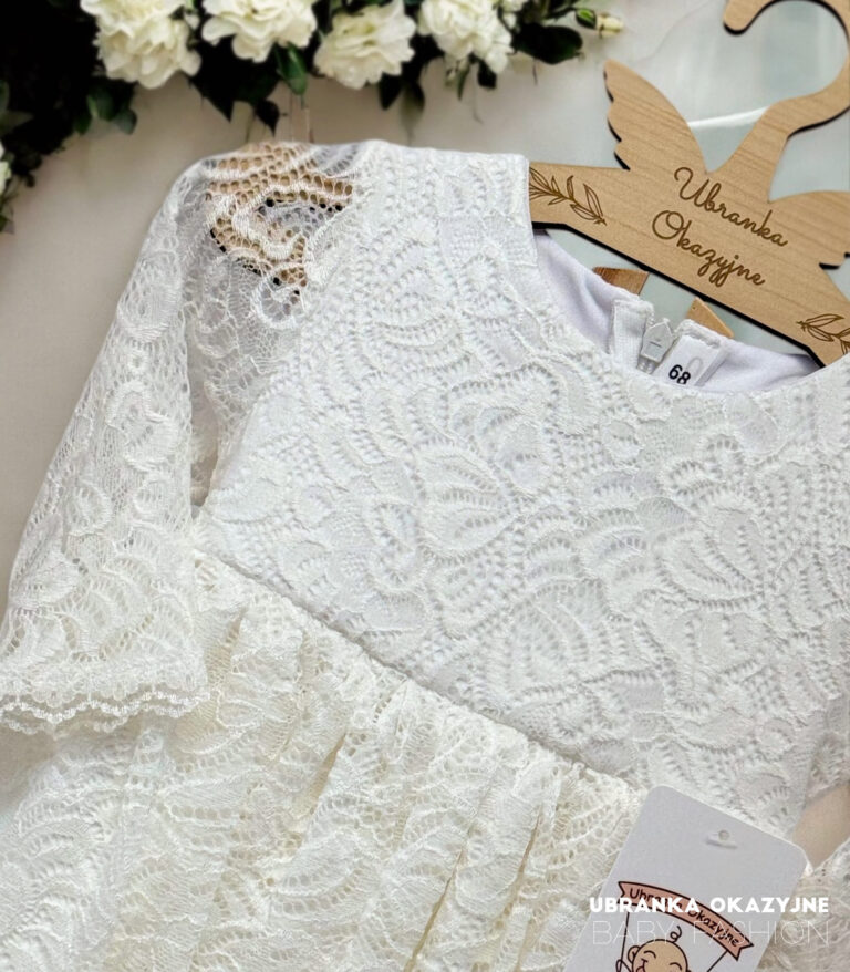 Sukienka do chrztu z długim rękawem kolor ecru