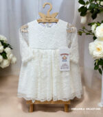 Sukienka do chrztu z długim rękawem kolor ecru