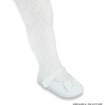 Białe rajstopy dziecięce w ozdobne wzory rombów do chrztu lub uroczystości