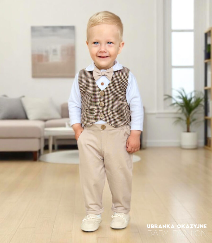 Zestaw dla dziecka z kamizelką w pepitkę - Oluś