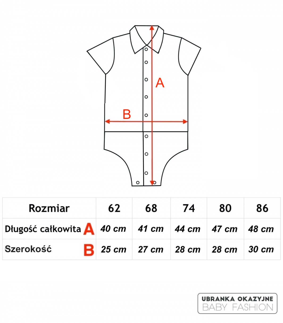 Koszulo-Body muślinowe krótki rękaw 1 tabela muslink edutka 08b