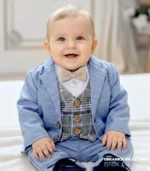 Elegancki komplet do chrztu i na roczek dla chłopca - garniturek Alvaro w kolorze błękitnym