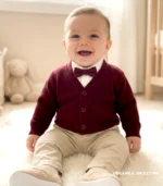 Elegancki bordowy sweterek niemowlęcy typu kardigan dla chłopca