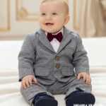 Elegancki Garniturek do Chrztu dla Niemowlaka w kratkę