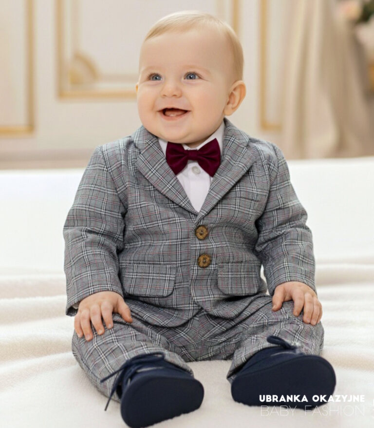 Elegancki Garniturek do Chrztu dla Niemowlaka w kratkę
