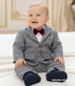 Elegancki Garniturek do Chrztu dla Niemowlaka w kratkę