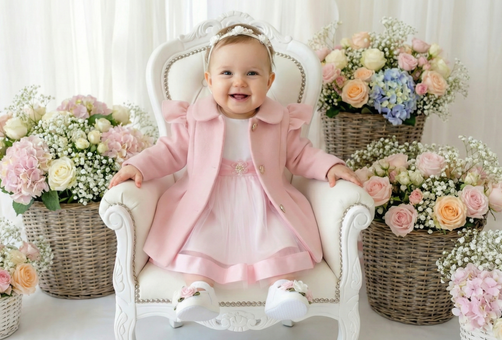 Płaszczyk różowy do chrztu