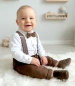 Czekoladowe spodnie wizytowe dla chłopca na chrzest lub roczek