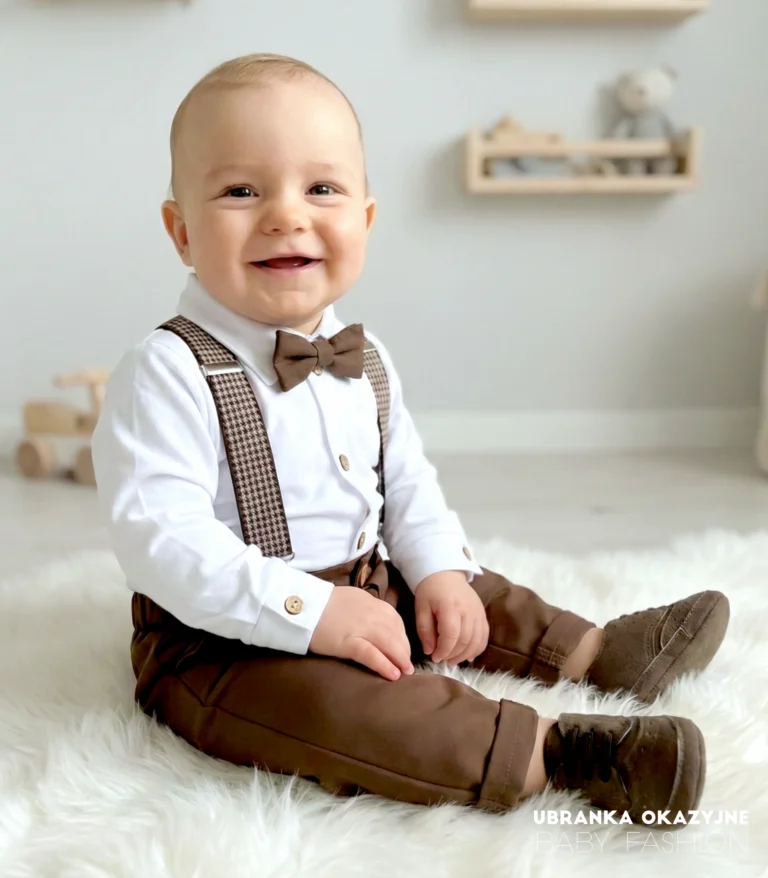 Czekoladowe spodnie wizytowe dla chłopca na chrzest lub roczek