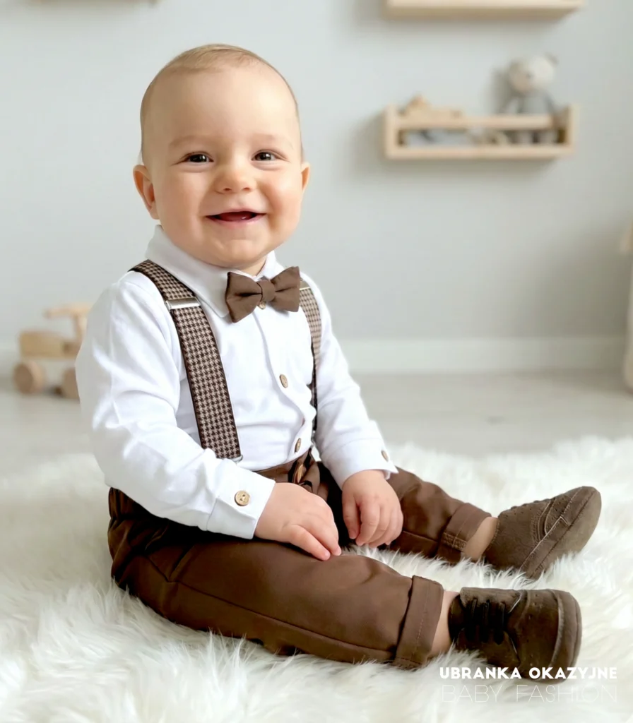 Czekoladowe spodnie wizytowe dla chłopca na chrzest lub roczek