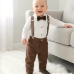 Czekoladowe spodnie wizytowe dla chłopca na chrzest lub roczek