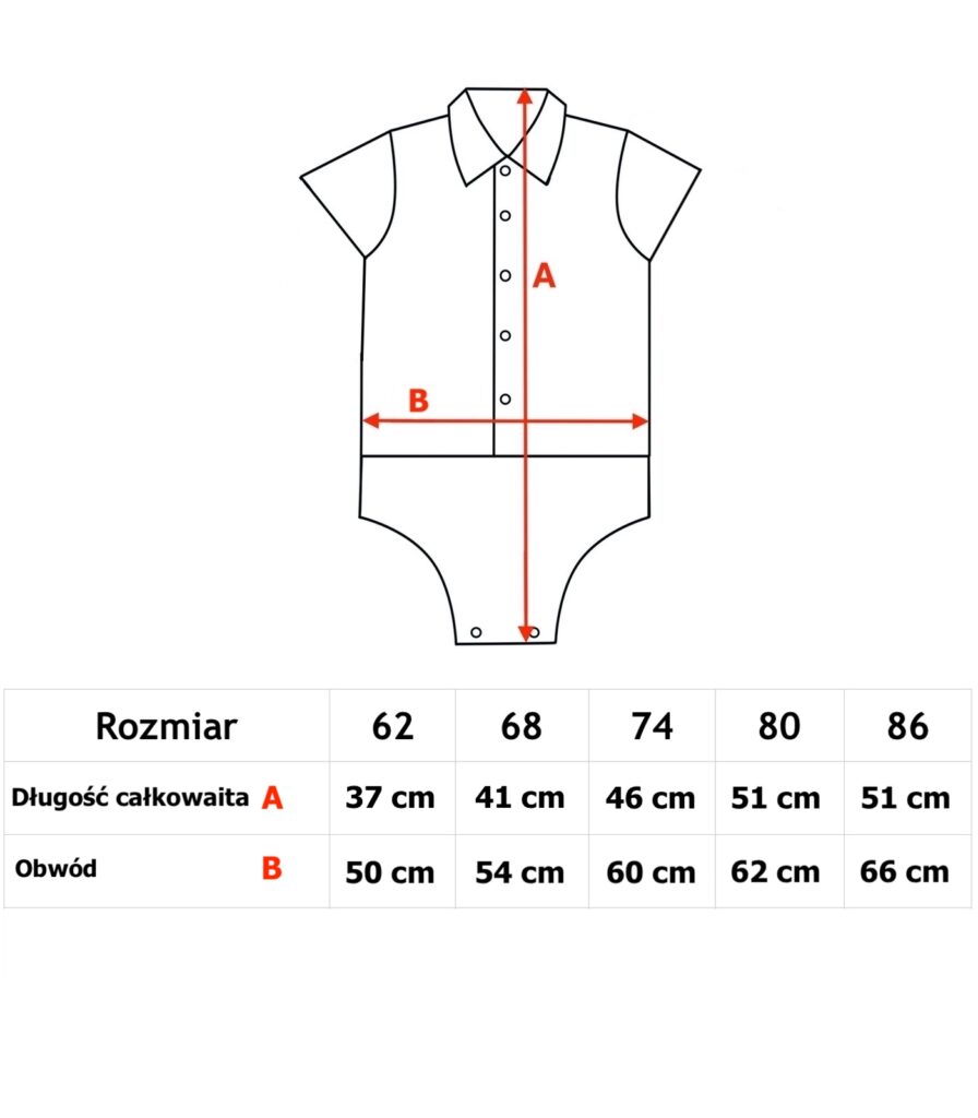 Tabela rozmiarów koszulo-body krótki rękaw Tabela rozmiarów krótki rękaw